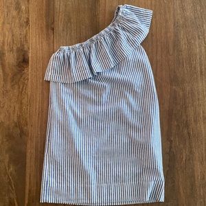 J. Crew One Shoulder Dress, Blue White Stripes